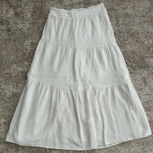 Women's White Tiered Maxi Skirt - Lightweight Textured Fabric